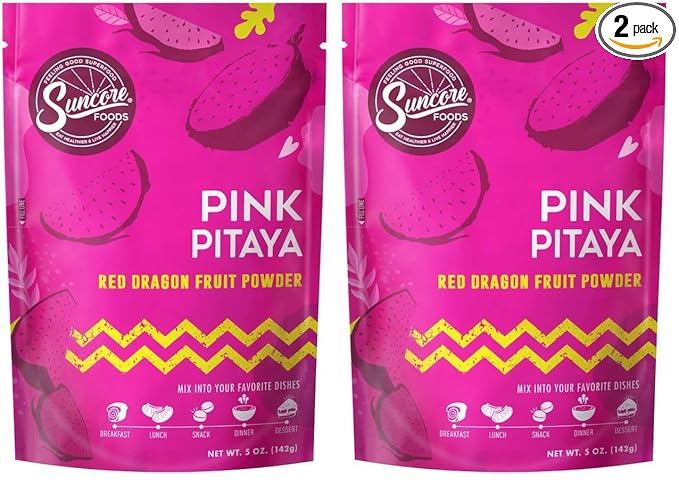 Suncore Foods Pink Pitaya Powder, Pink Food Coloring Powder, Gluten-Free, Non-GMO, 5oz (2 Pack)