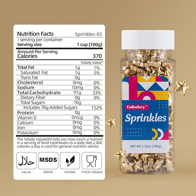 Gold Stars Sprinkles for Cake Decorating Large and Small Stars for Cupcake Toppers Cookie Decorating Perfect for Cakes,Cupcakes,Desserts Toppings 3.5 OZ