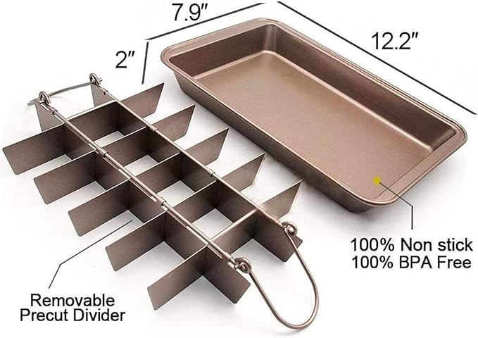 Brownie Pan with Dividers, Non-Stick Backing Pan, 18 Pre-slice All Edges, Muffin and Cupcake for Baking, Brownie Bites - 12 X 8 X 2 Inches