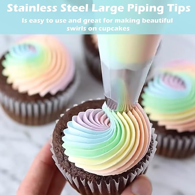 Hendiy 5 Pieces Churro Piping Tips, Stainless Steel 9FT Large Piping Tip Churro Maker Icing Tips, Pastry Tips for Cake Decorating Frosting Tip