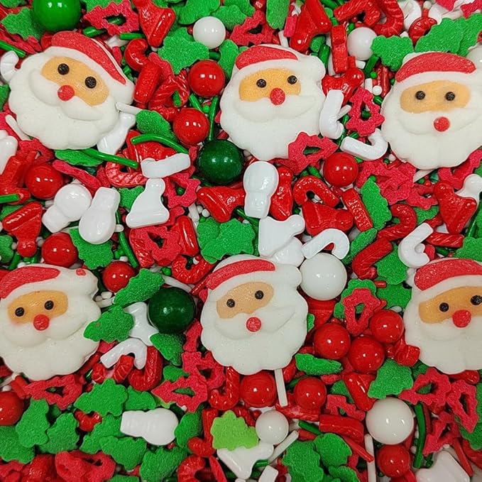 1 Bottle Christmas Sprinkles for Cookie Decorating Cake Toppers Candy Santa Claus Cupcake Topper Dessert Sprinkle with 6 Pieces Santa Claus