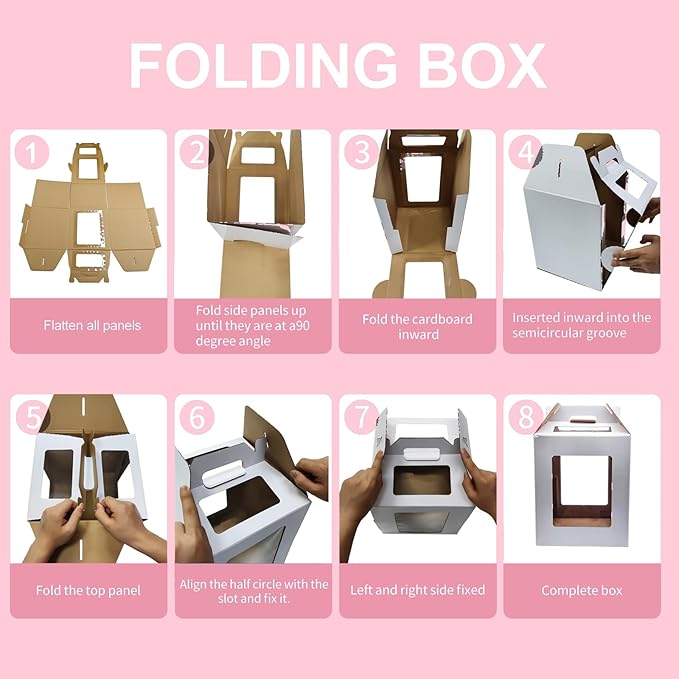 KBG Tall Cake Boxes 12 Pcs 12x12x14 and 14x14x16 Inches With Window and Handle,Disposable Large Tiered Cake Carrier Cake Containers 12Inch 14 Inch