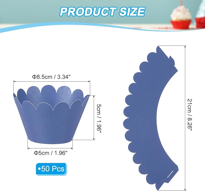 PATIKIL Cupcake Wrappers Paper, 50 Pack Baking Cups Standard Wave Decoration for Anniversary Birthday Weddings and Parties, Navy Blue