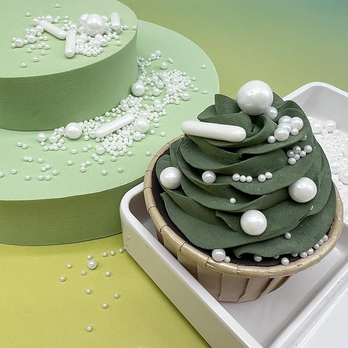 White Sprinkles for Cake Decorating, 4.6Oz White Rod and Pearl Sprinkles Mix for Baking, Cupcake, Cookie, Ice Cream, Donuts and Cake Decorating