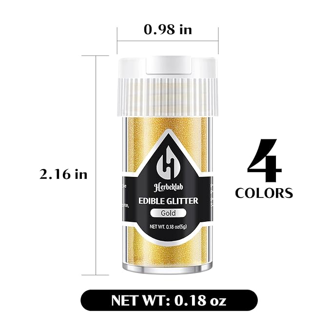 Edible Glitter – 4 Colors Luster Dust Drink Glitter, Food Grade Cocktail Shimmer Powder for Beverages, Cakes, Chocolate & Candy, 5g/Bottle