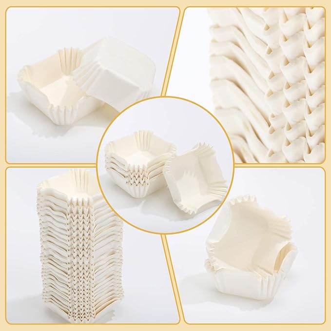 Tanlade 350 Pcs Square Mini Cupcake Liners Disposable Brownie Baking Pan Liners Paper Baking Cup for Cup and Cupcakes Party Supplies for Weddings Birthdays Bridal(White)