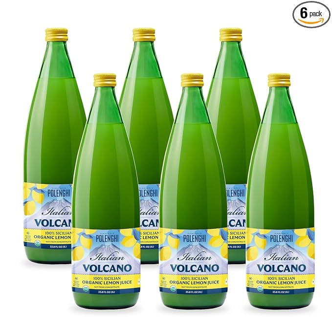 Organic Italian Volcano Lemon Juice, 33.8 Fl Oz – Pure Sicilian Lemons for Cooking, Baking, and Beverages (33.8 Fl Oz (Pack of 6))