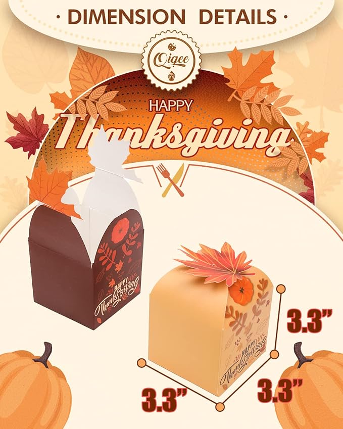qiqee Thanksgiving Cross Gift Boxes 52pcs 3.3x3.3x3.3 Inches Cookie Boxes for Festival Party,3D Square Gift Box for Gifts,Small Cardboard Box for cookie,chocolate,pudding, Widely Used in Various