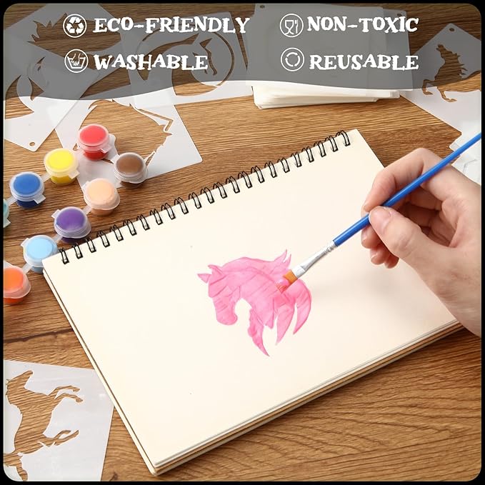 Marspark 66 Pcs Small Stencils for Crafts Reusable 3 Inch Stencils for Painting on Wood DIY Craft Paint Template for Wall Home Decor Card Rock Canvas Drawing Holiday Ornament (Horse)