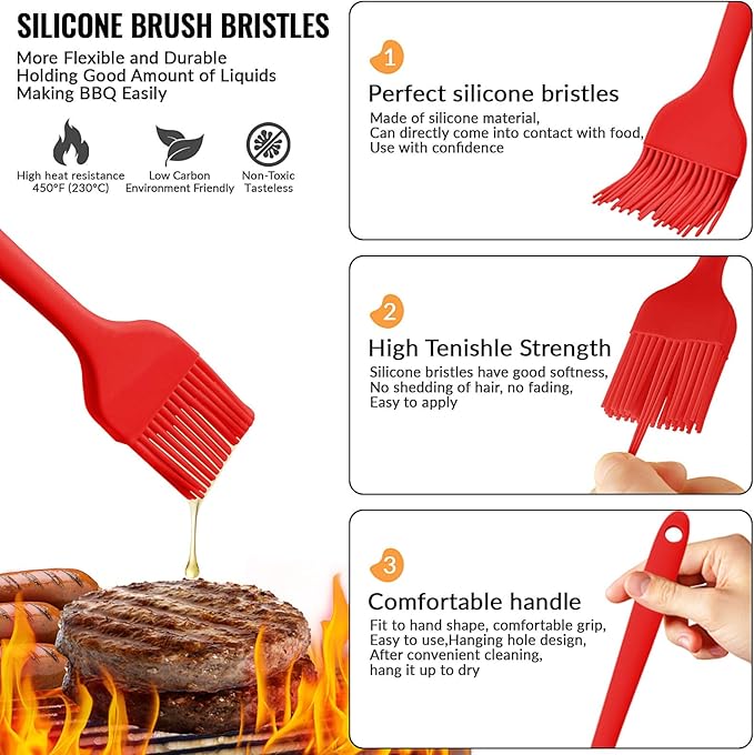6 pieces basting brush for grilling,pastry brush,bbq basting brush,basting brush,rubber brush for cooking,basting brush for cooking,silicone bbq brush,barbecue sauce brush (red)
