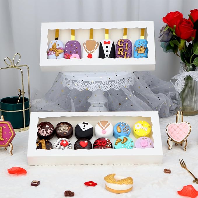 15pcs 12x5x1.5 Inch White Cookies Boxes with Window Bakery Boxes Macaron Boxes Cakesickle Boxes Chocolate Truffle Boxes Donut Treat Boxes for Christmas Valentine's Easter Mother's Day