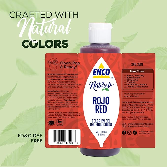 ENCO Naturals Food Coloring Gel 8.8 oz - No artifitial dyes - Vibrant colors for Icing, Buttercream, Fondant