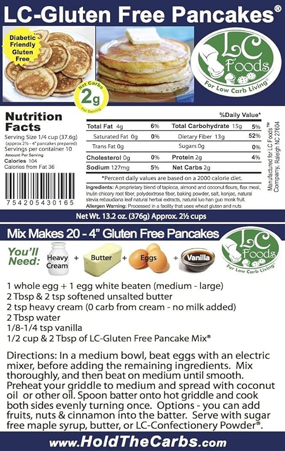 Low Carb Foods Gluten Free Pancake Mix | All-natural Ingredients | Almond and Coconut Flour Baking | Diabetic Friendly | Artificial Sweetener Free | 13.2 Oz