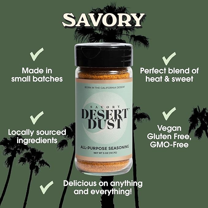 Desert Dust Savory Seasoning – Organic Date Sugar Blend with Cumin, Paprika & Chili | Perfect Savory Spice for Chicken, Fish, Veggies & More | Low-Glycemic, Gluten-Free, No Brown Sugar (5oz)