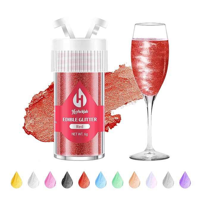Red Edible Glitter – 6g Luster Dust Drink Glitter, Food Grade Shimmer Powder for Cocktails, Cakes, Beverages, Chocolate & Candy