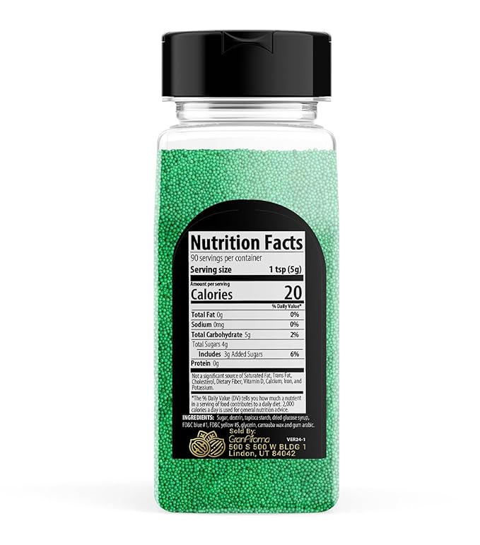 GranAroma Green Nonpareils, 1 lb, Decorative Sprinkles, Cakes & Cookies, Bakery Staple