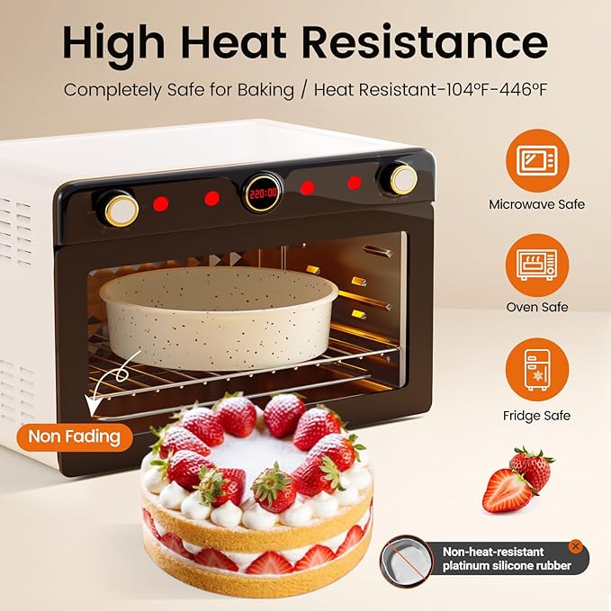 SJ 6 Inch Silicone Round Cake Pan with Metal Reinforced Frame Set of 2, Nonstick Silicone Cake Mold for Baking Suitable for Making Layers, Cheese & Chocolate Cakes