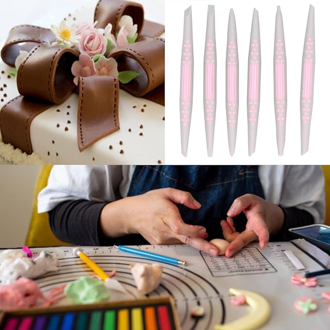 AUNMAS 6Pcs Fondant Cake Decorating Tools, Plastic Fondant Carving Sculpting Pen Set, Sugar Modeling Shaper Decor Tool for DIY Handcrafts Details Carving