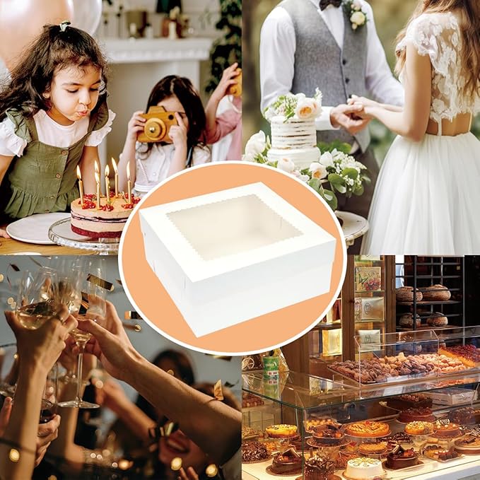 10 Pack 14 x 14 x 6 Inch Cake Boxes with Cake Boards,White Bakery Boxes,Bakery Pastry Containers for Cakes Cupcake Cookie Pie Treat Party Supplies Favors