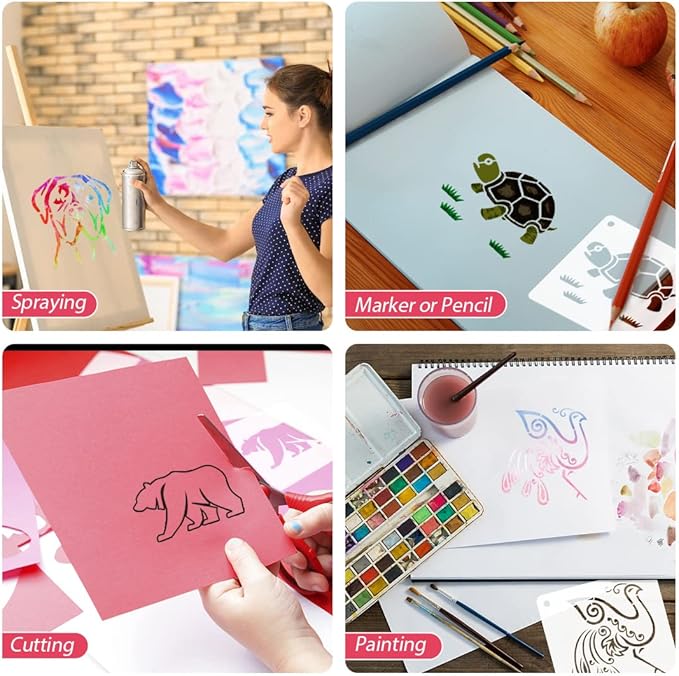 50 PCS Animal Painting Stencils Reusable Animal Stencils for Painting on Wood Rocks Canvas Fabric Glass Pottery 4x4 Inch