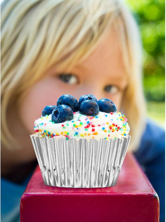 Sumind 400 Pieces Mini Foil Cupcake Liners, Metallic Baking Cups, Disposable, Silver, Various Occasions