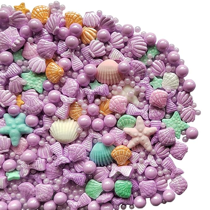 Homankit Mermaid Sprinkle Sweets Sprinkles for Baking Dessert Cupcake Cake Topper Starfish Shell Pearl Mermaid Candy Mix 3.53 Ounces Purple