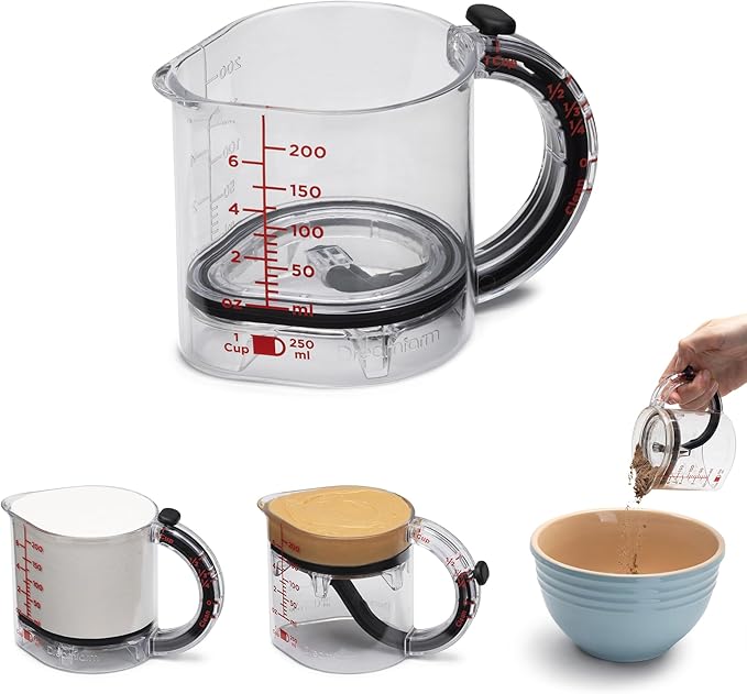 Dreamfarm Upcup All-in-1 Adjustable Measuring Cup, Metric & Imperial Measurements up to 1 Cup - Black/Clear