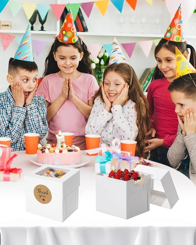 COTOPHER 15Pcs Mini Cake Boxes, 4x4x4 Inches Bakery Boxes with Window, Small Dessert Box Cake Packaging for Pastries, Cookies, Chocolates, Cupcakes, Birthday Party, Wedding