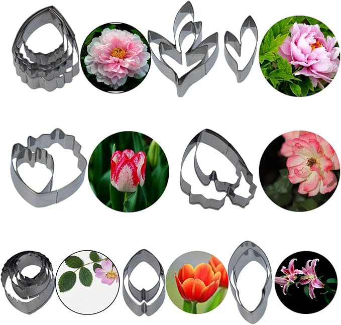 62pcs Gumpaste Flowers and Leaves Fondant Tool Leaf Tool Kit Gum Paste Flower Cutter Set Stainless Steel Flower Cutter Silicone Molds Foam Pad Veining Board Ball Tools Modelling Tools Brushes