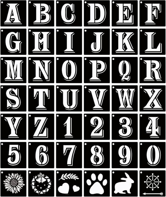 3 Inch Letter Stencils Symbol Numbers Craft Stencils, 42 Pcs Reusable Plastic Alphabet Templates for Painting on Wood, Wall, Fabric, Rock, Glass, Signage, DIY Art Projects