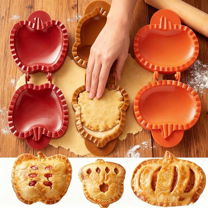 Christmas & Thanksgiving Pie Molds Set, Festive Shaped Pie Press Cutters for Mini Pies, Hand Pies, Empanadas – Non-Stick Baking Tools for Holiday Baking & Gifting (B 3PC)