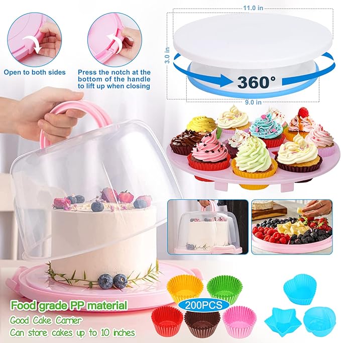 Cake Decorating Kit, 594 Pcs Cake Decorating Supplies with 3 Springform Pans, Cake Carrier, Turntable, Piping Bags Tips for Beginner Professional Mothers Day Gifts for Mom