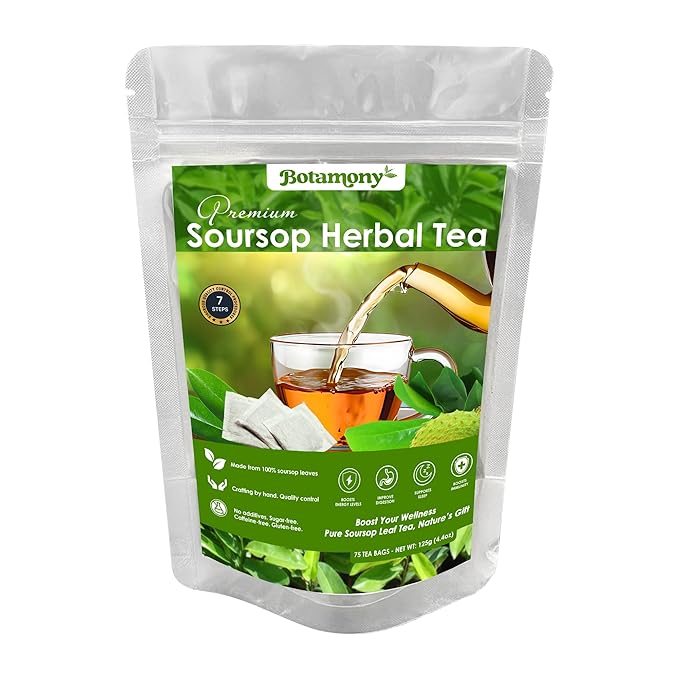 BOTAMONY 75 Premium Soursop Graviola Leaf Tea Bags 2.5g/ teabag, Soursop Leaves Organic, Hojas de Guanabana Organica, Guanabana Leaves Tea Handmade Non-GMO Sugar/Caffeine/Gluten Free