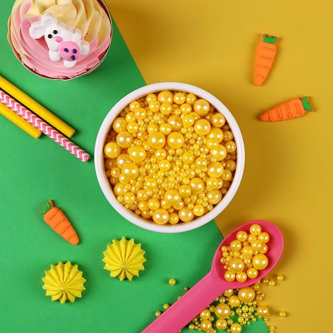 Yellow Sprinkles for Cake Decorating Edible Easter Sugar Pearls Mixing Sizes for Cupcake Topper Cookies Ice Cream Toppings Cake Decorations for Party Celebrations 3.5 Ounces