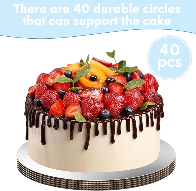 JCD 40 PCS Sliver Cake Boards, Cake Boards 8 Inch Round, Disposable Cake Plates, Food Grade Cake Base Cake Tray Cake Circles, 8 Inch Cake Board Sliver Cardboard Base(Sliver, 8inch/40Pcs)