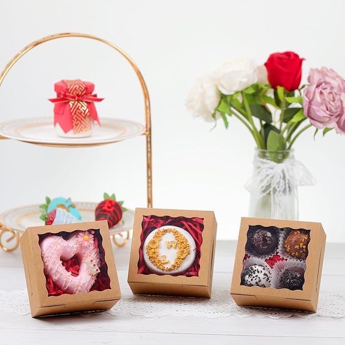80 Pack 4x4x2 Bakery Treat boxes Cookies Boxes Mini Baking Boxes for Cake,Pie, Cinnamon Roll Treat,Chocolate Truffle Box Party Wedding Favor