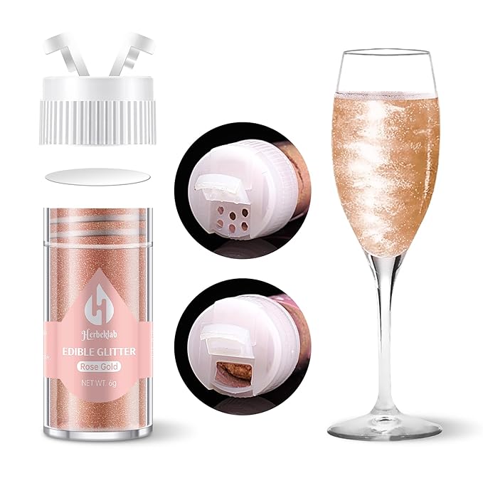 Rose Gold Edible Glitter – 6g Luster Dust Drink Glitter, Food Grade Shimmer Powder for Cocktails, Cakes, Beverages, Chocolate & Candy