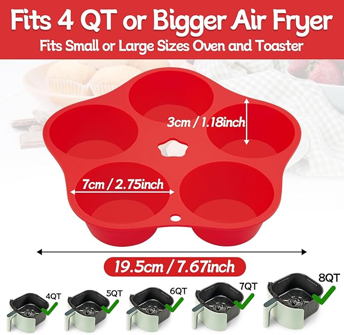 Silicone Air Fryer Muffin Pan Mini Egg Bite Mold for Oven Baking,1 Pcs With 100bags Round Muffin Tins Cups Cake Pan Tray for Air Fryer Liners Basket Accessories Baking Muffin Cakes Pancake