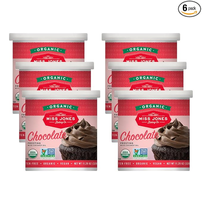 Miss Jones Baking Organic Buttercream Frosting, Perfect for Icing and Decorating, Vegan-Friendly: Rich Fudge Chocolate (Pack of 6)