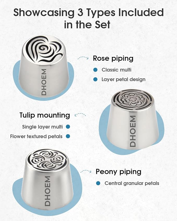 60Pcs Extra Large Russian Piping Tips Set,10 Flower Nozzles Baking, Stainless Steel Rose Floral Piping Nozzles, Nozzle for Cake Decorating for Buttercream Flowers, Cake Decorating Supplies for Wedding