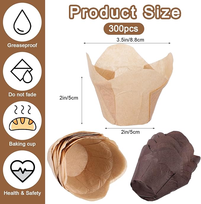 300 Pcs Lotus Tulip Cupcake Liners Baking Muffin Paper Baking Cups Cupcake Liners Holders Cupcake Wrapper for Party, Wedding, Birthday, Christmas, Baby Showers, 3 Colors