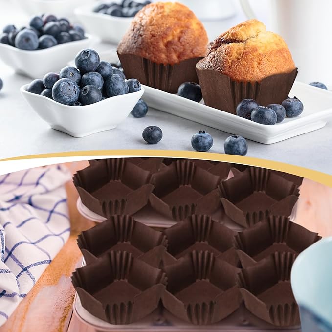 Tanlade 350 Pcs Square Mini Cupcake Liners Disposable Brownie Baking Pan Liners Paper Baking Cup for Cup and Cupcakes Party Supplies for Weddings Birthdays Bridal(Coffee)