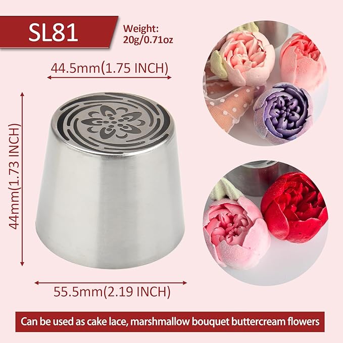 Extra Large Russian Piping Tips for Marshmallows Stainless Steel Flower Frosting Nozzles many styles Cake Decorating Baking tool for Buttercream, Cupcakes Cookies(SL81)