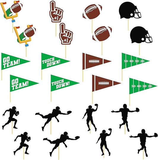 24 Pcs Football Cupcake Toppers, Disposable Foot Ball Themed Toothpicks, Touchdown Players Flagship Cake Toppers, Football Party Decorations for Sports Theme Baby Shower Birthday Party Supplies
