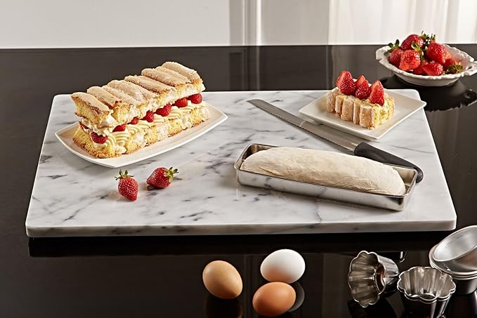JEmarble Pastry Board 12x16 inch with Non-Slip Rubber Feets for Stability Perfect for Keep the Dough Cool and Chocolate Tempering(Premium Quality) White