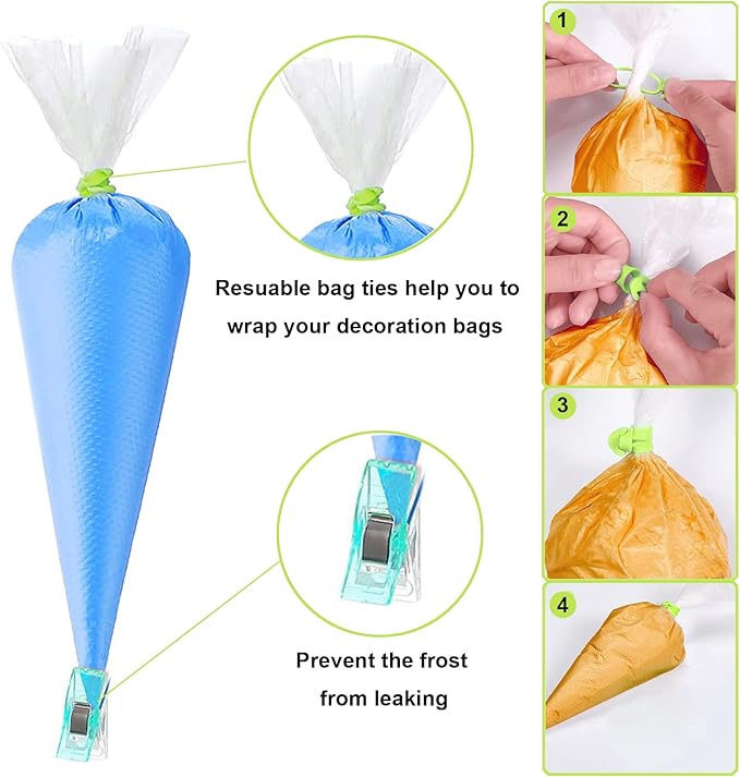 120Pcs Tipless Piping Bags, 100Pcs 12inch Disposable Pastry Bags for Royal Icing Cookies Decorating - Icing Frosting Bags and Tips Set with 10 Bags Ties, 3 Cookie Cutters & 2 Scriber Needle