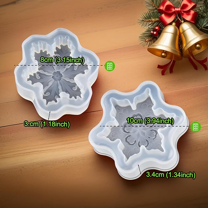 Snowflake Silicone Molds Christmas Snowflake Soap Molds Snowflakes Candle Mold 3D Christmas Silicone Chocolate Mold for Making Handmade Soaps Candles Bath Bomb Cookie Cake Candy Chocolate (White 2)