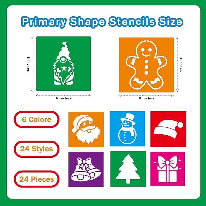 24 Pieces Christmas Stencils Reusable,Drawing Stencils Chalk Template for Painting on Wood Craft,Snowman Template Kit for Porch Door Decor