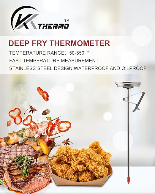 KT THERMO Candy/Deep Fry Thermometer with Instant Read,Oil Thermometer(2-Pack),8" Stainless Steel Stem Meat Cooking Thermometer,Best for Turkey,BBQ,Grill