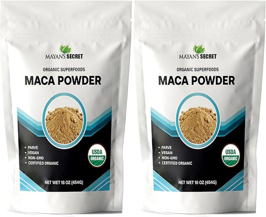 Mayan's Secret - Maca Root Powder Organic 16oz x 2 USDA Certified Parve Non-GMO Vegan Superfoods for Breakfast, Smoothies, Baking & Ice Cream (1 Pound (Pack of 2))